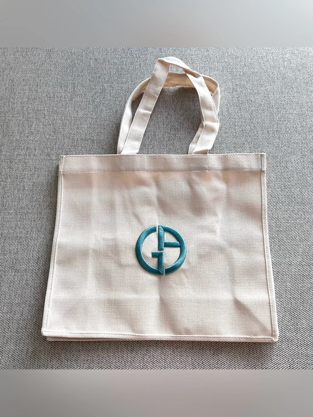Giorgio Armani beauty Canvas beach Tote shopping Bag- Teal Logo -new authentic